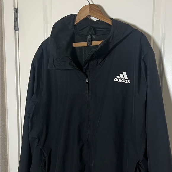 Adidas Black Windbreaker 3-stripes Hooded Jacket XL - Picture 3 of 9
